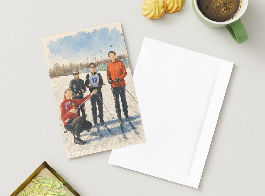 Ski Group on Snow — Winter Sports Printable Postcard