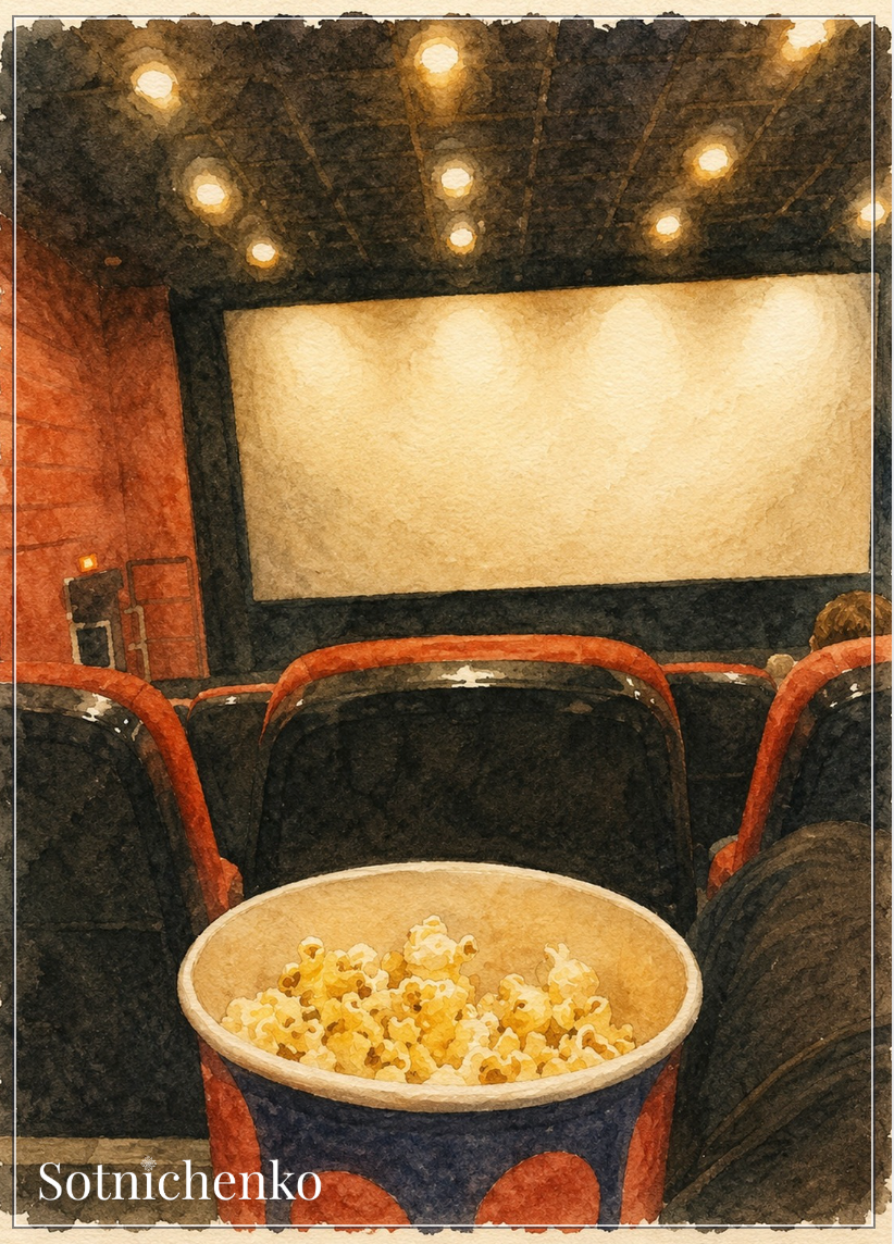 Popcorn Before the Movie — Cozy Cinema Printable Postcard