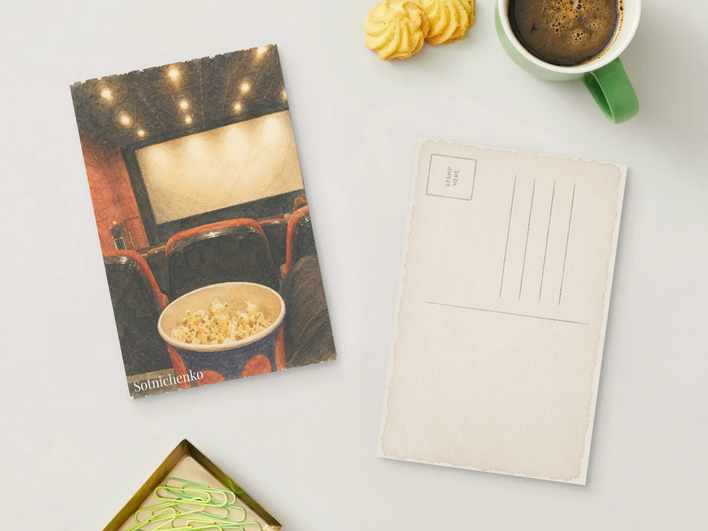 Popcorn Before the Movie — Cozy Cinema Printable Postcard
