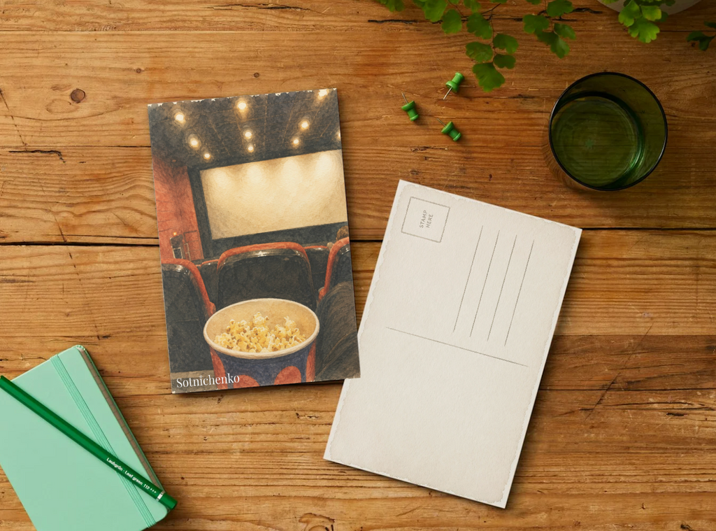 Popcorn Before the Movie — Cozy Cinema Printable Postcard