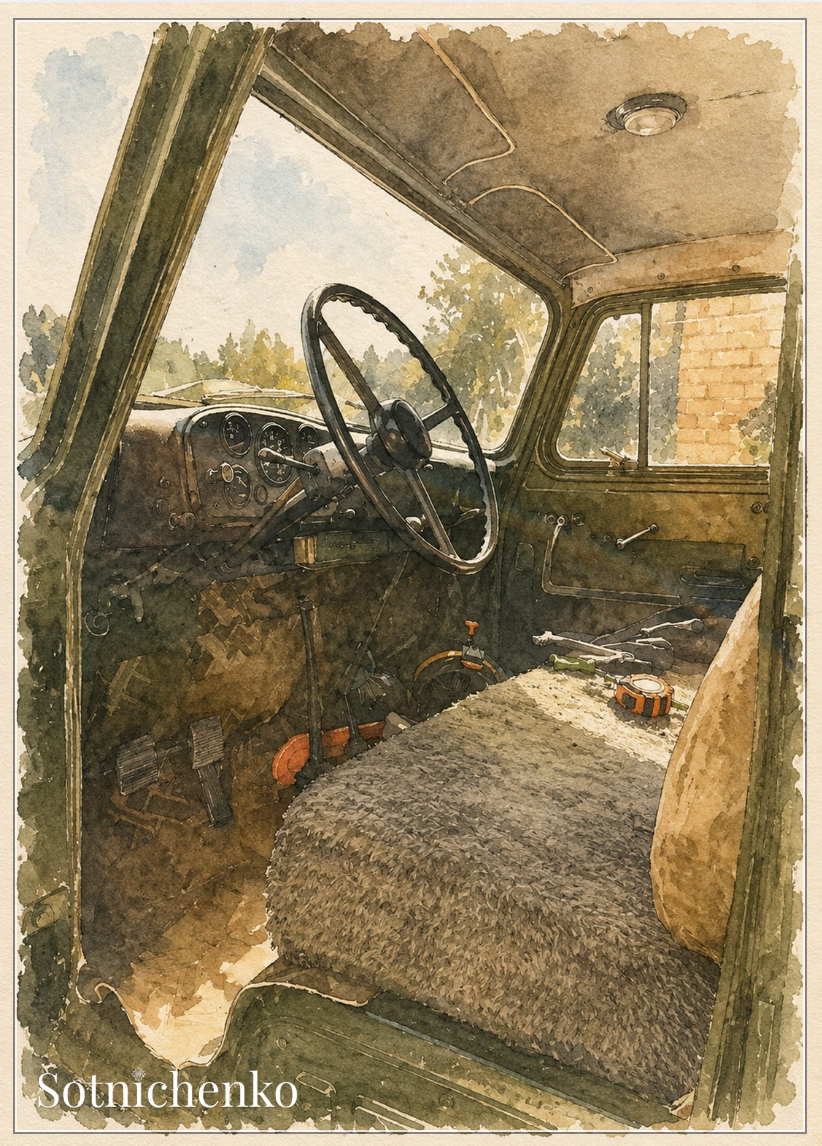 Old Truck Cabin — Rustic Vehicle Printable Postcard