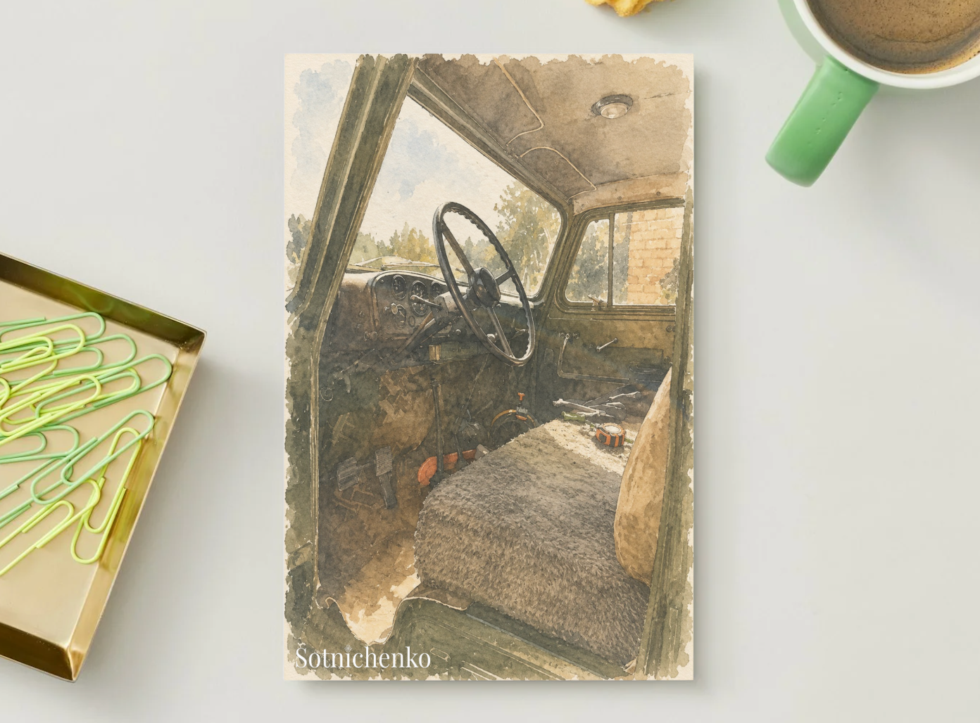 Old Truck Cabin — Rustic Vehicle Printable Postcard