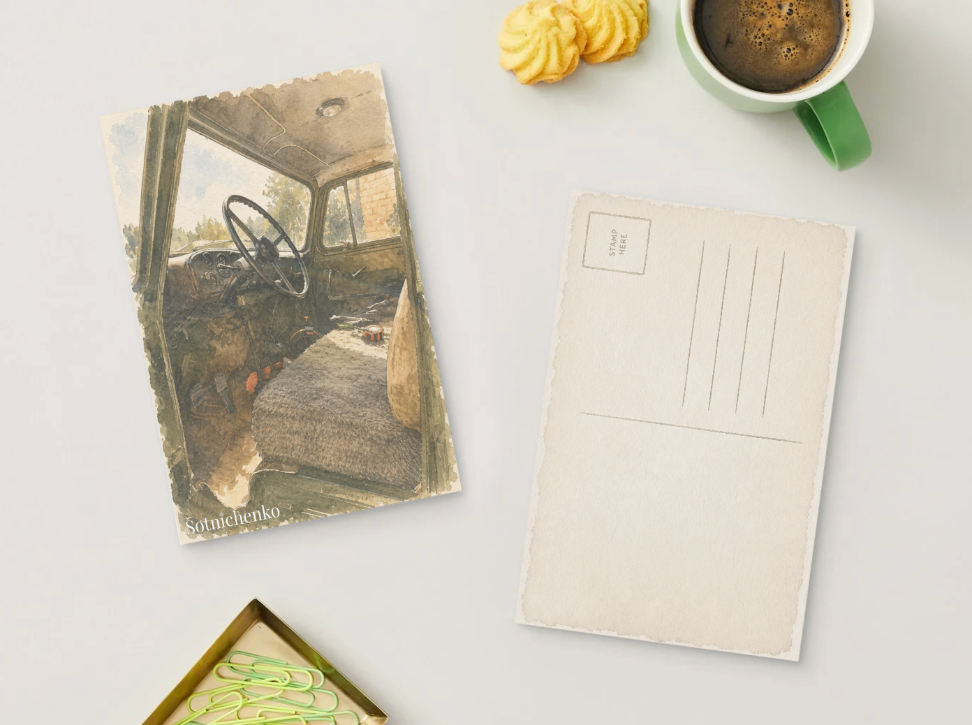 Old Truck Cabin — Rustic Vehicle Printable Postcard