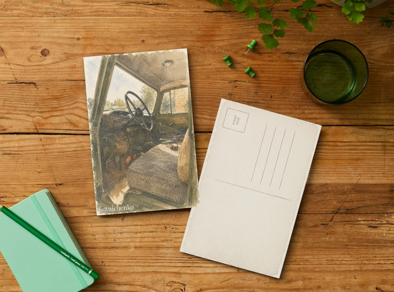 Old Truck Cabin — Rustic Vehicle Printable Postcard
