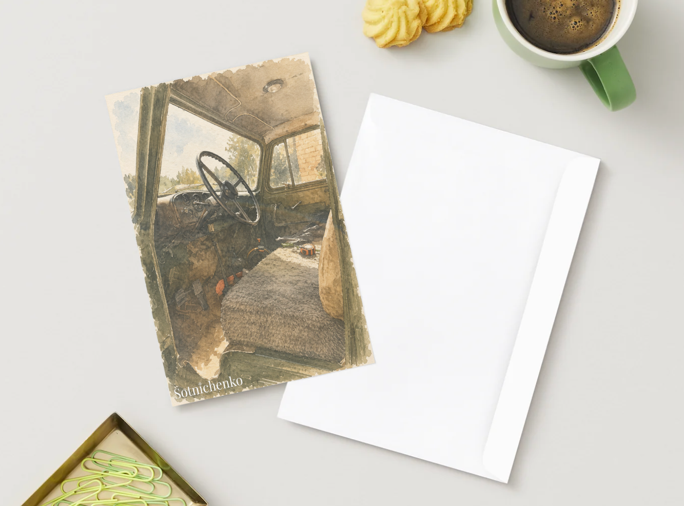Old Truck Cabin — Rustic Vehicle Printable Postcard