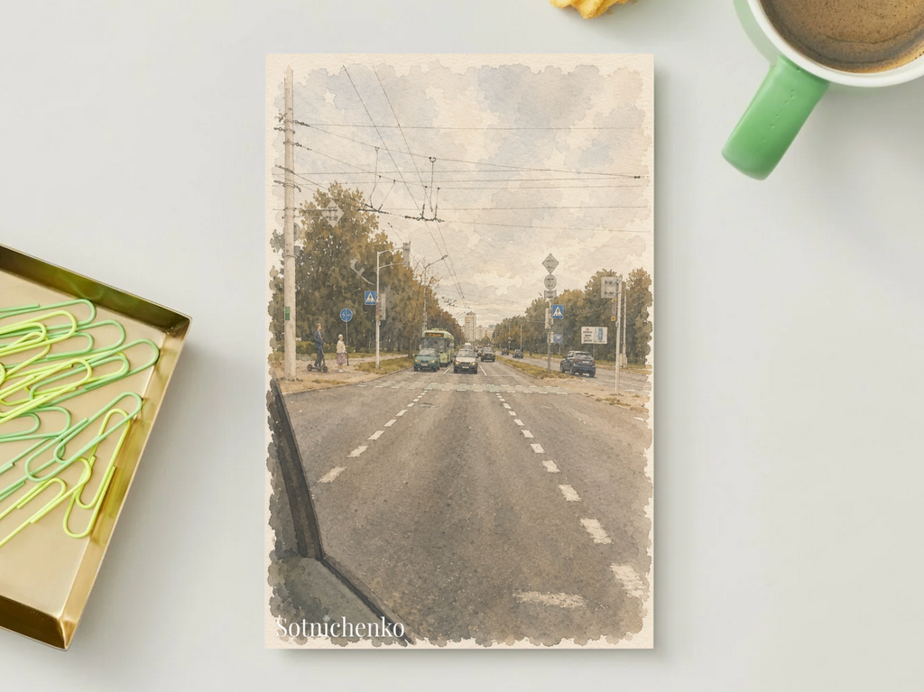 City Road with Overhead Wires — Urban Printable Postcard