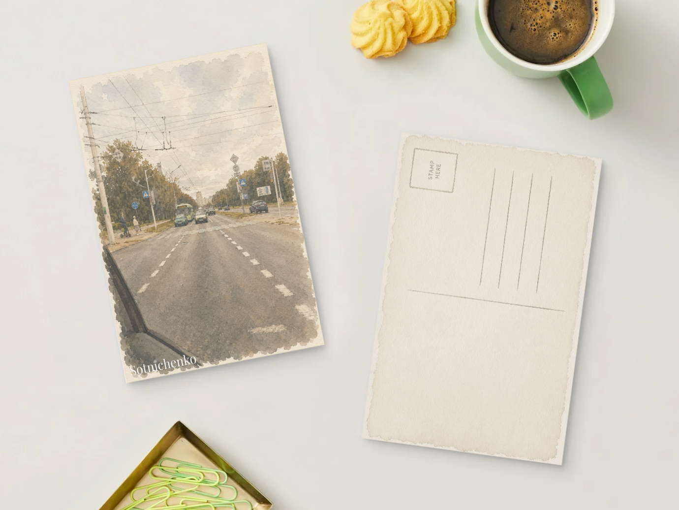 City Road with Overhead Wires — Urban Printable Postcard