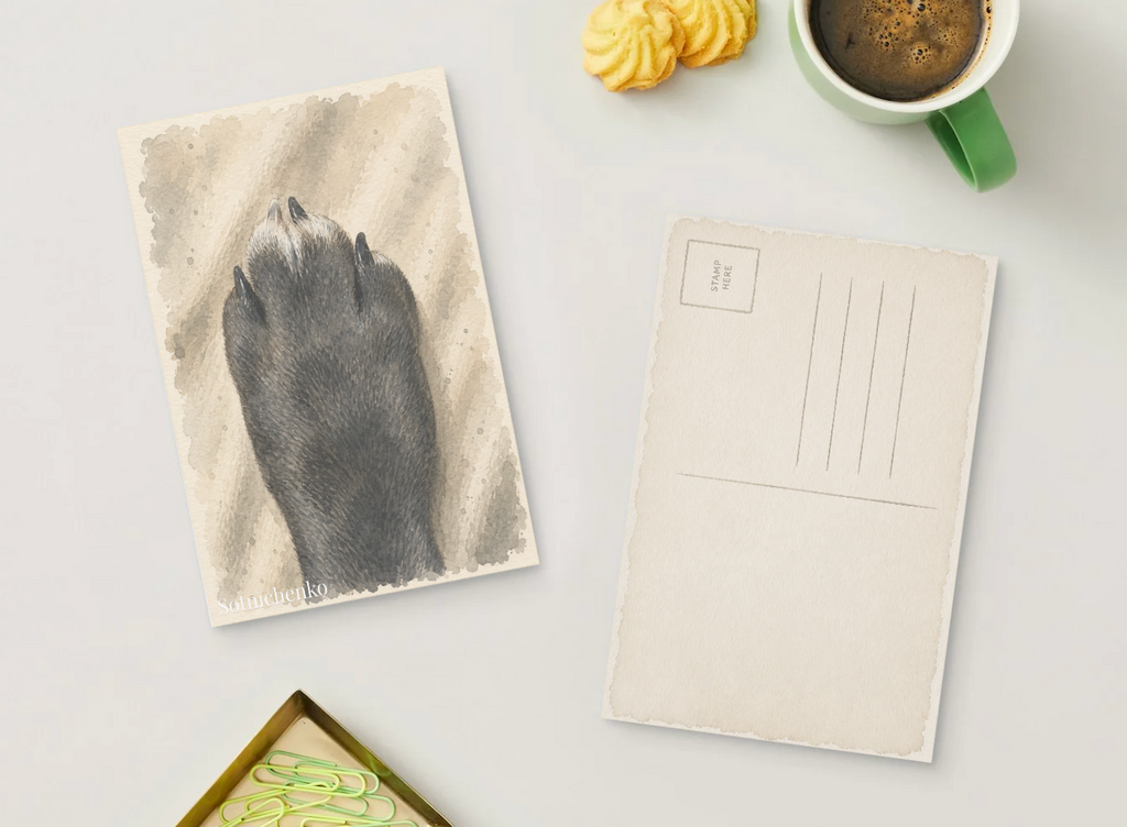 Single Black Paw — Minimal Pet Printable Postcard