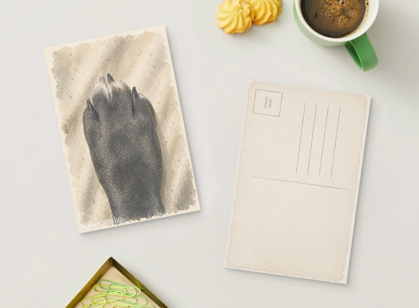 Single Black Paw — Minimal Pet Printable Postcard