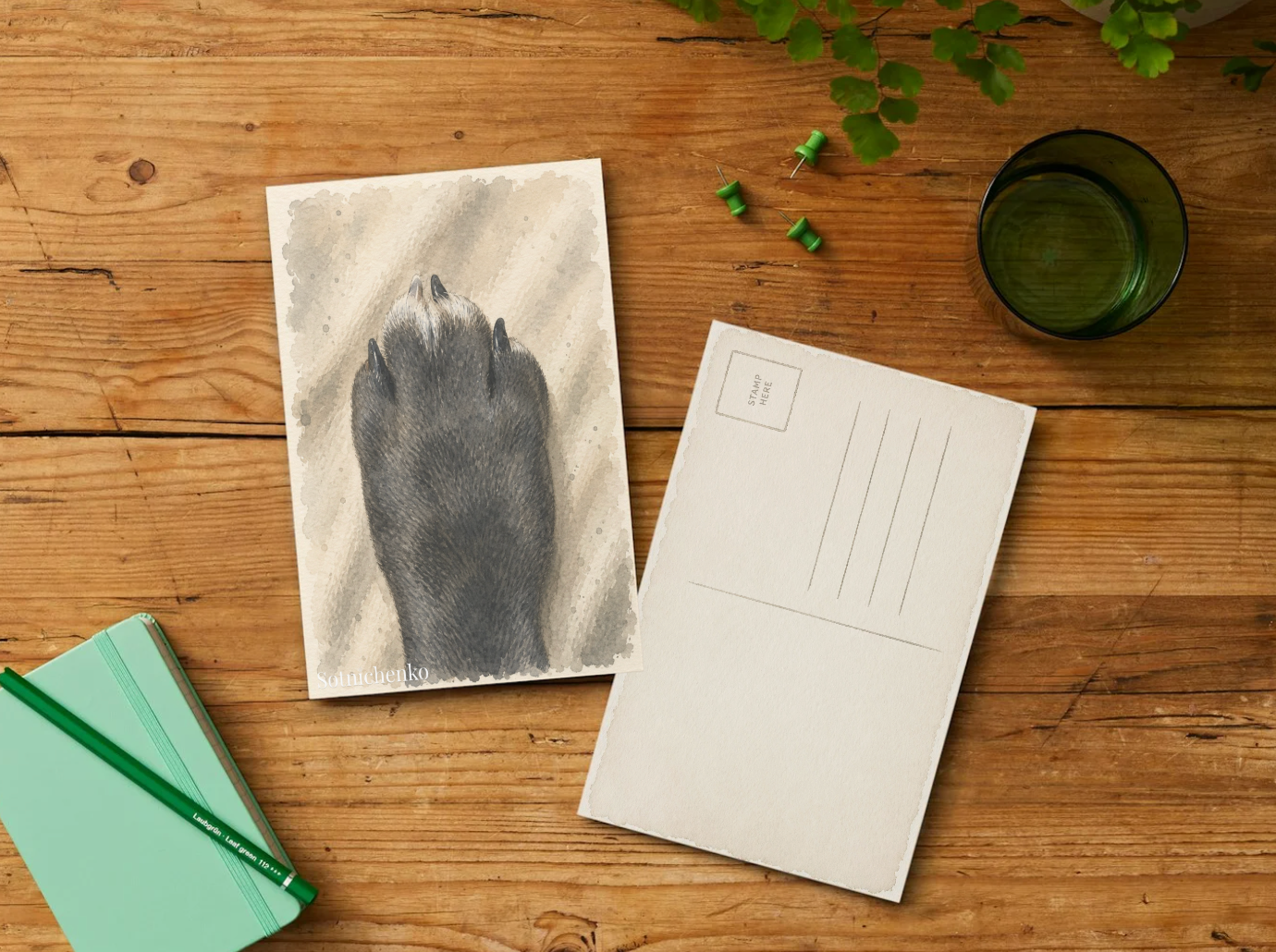 Single Black Paw — Minimal Pet Printable Postcard