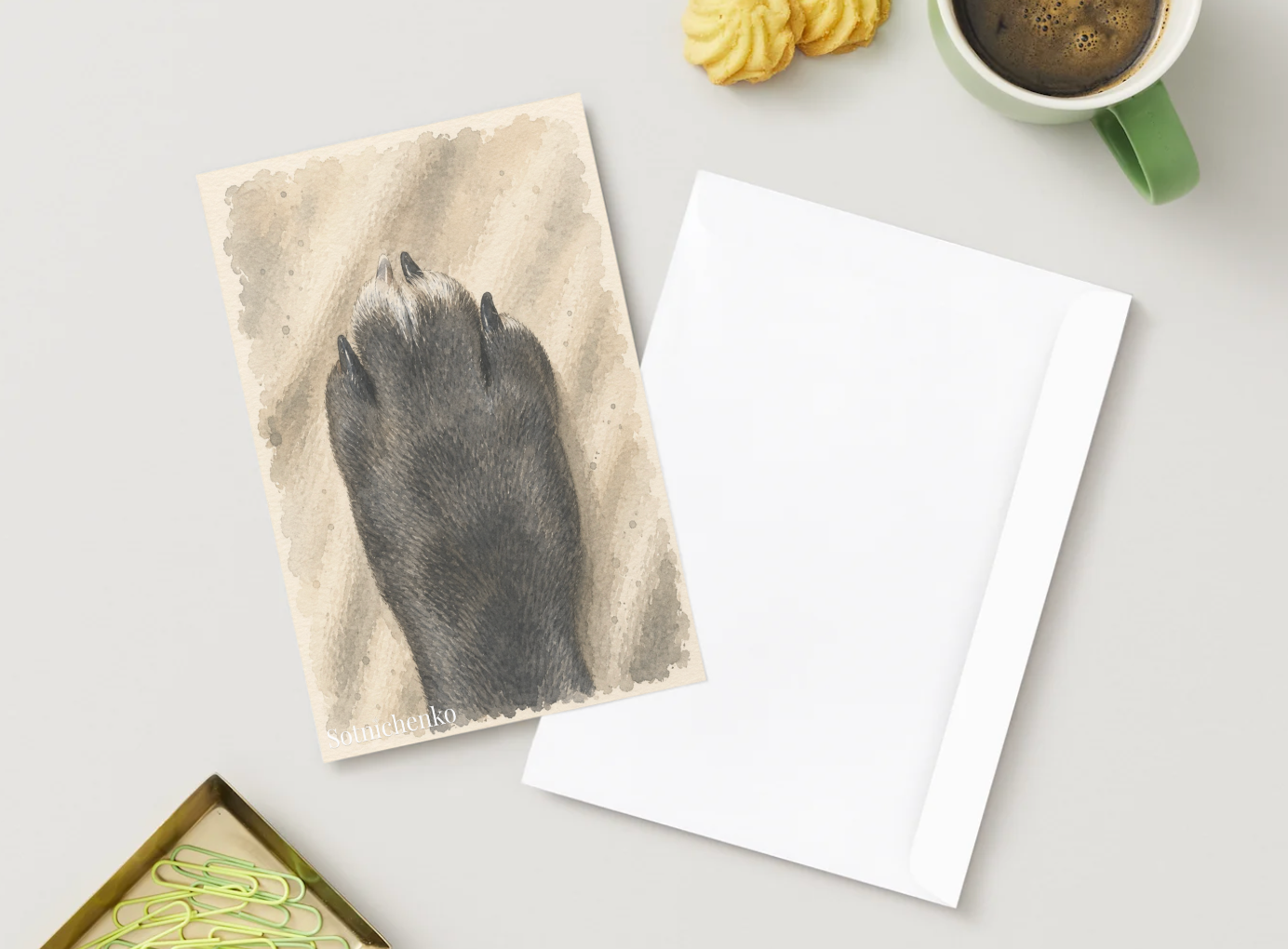Single Black Paw — Minimal Pet Printable Postcard