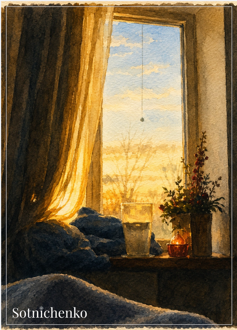 Golden Window Morning — Cozy Home Printable Postcard