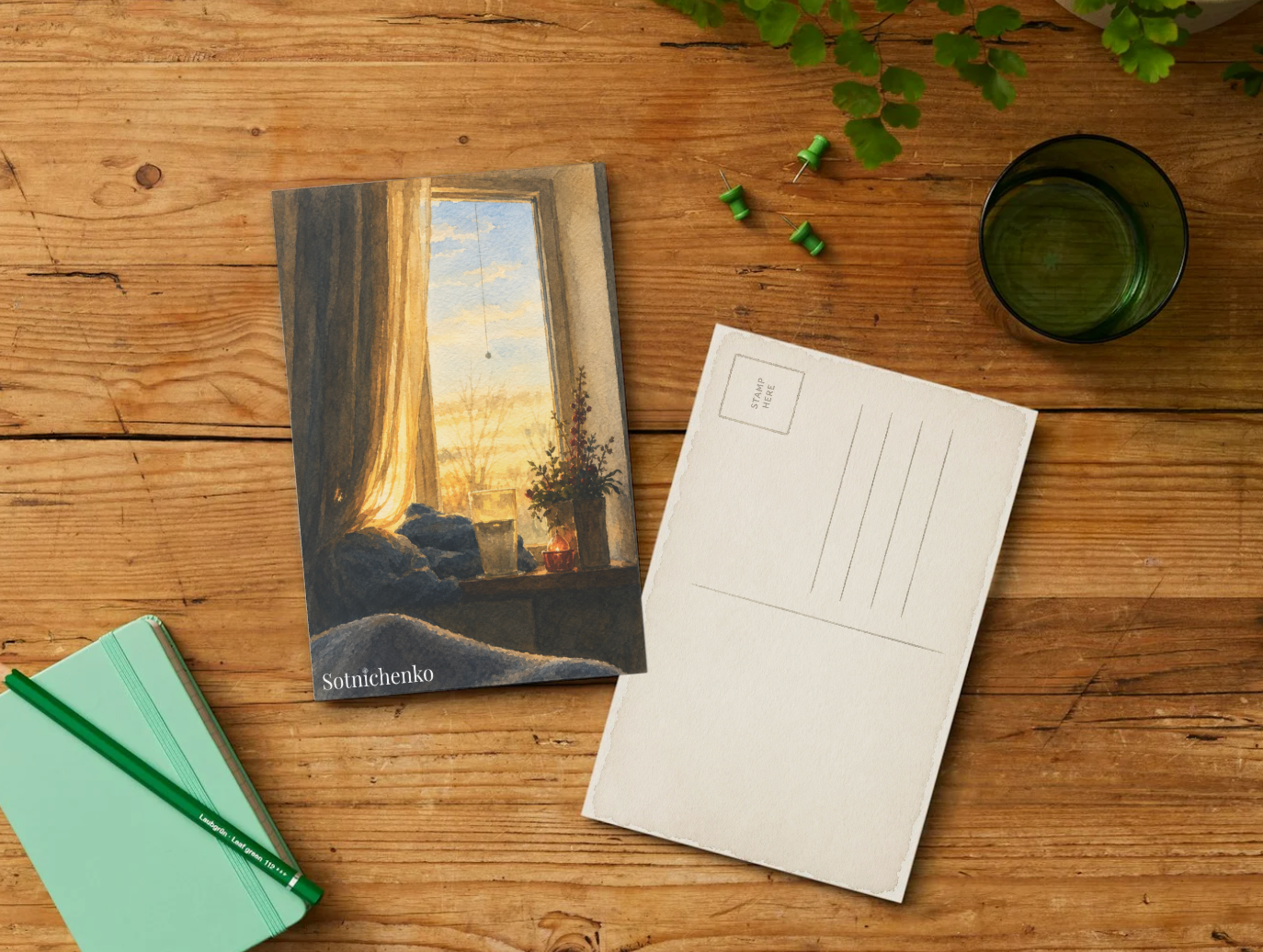 Golden Window Morning — Cozy Home Printable Postcard