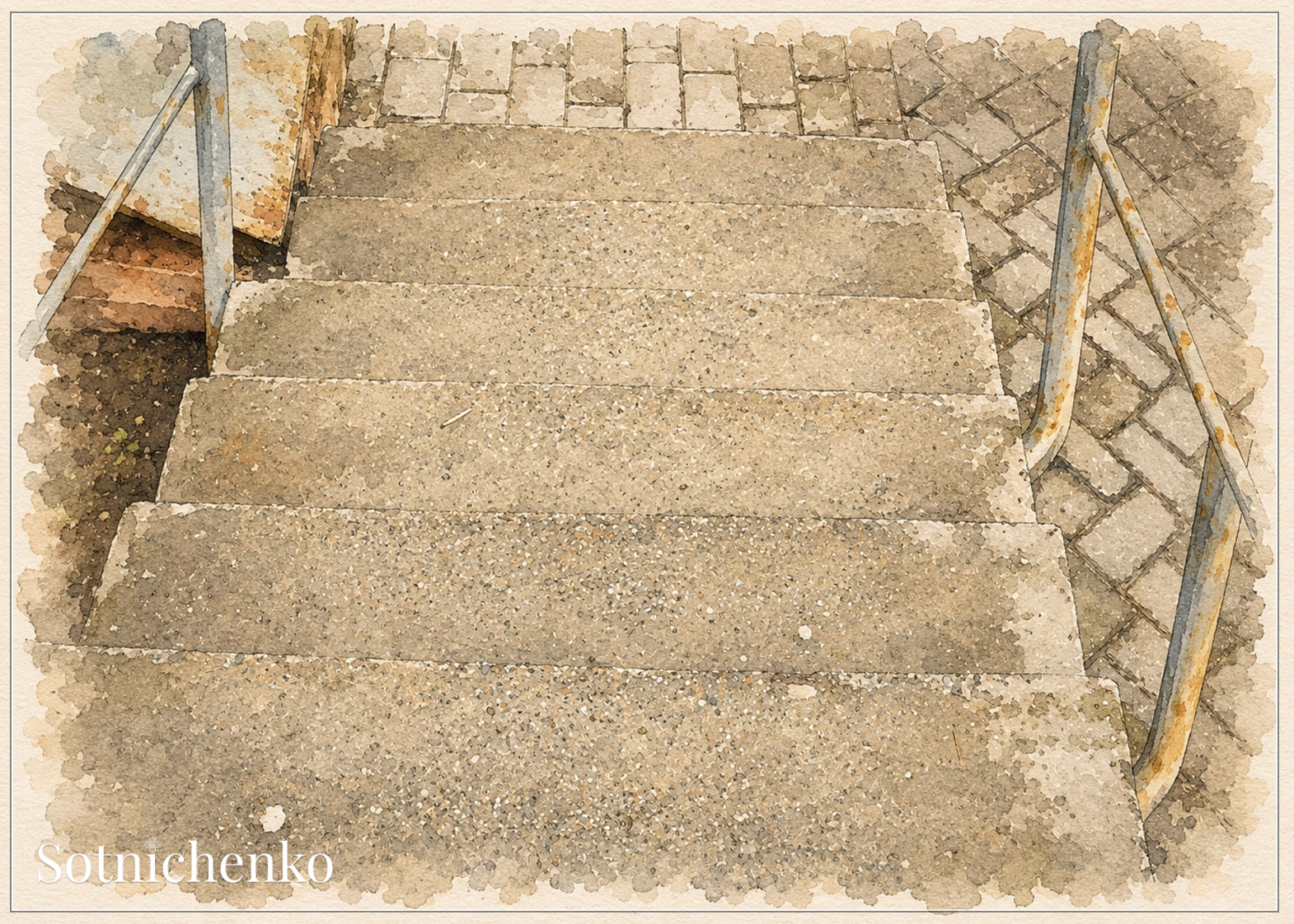 Old Concrete Steps — Urban Printable Postcard