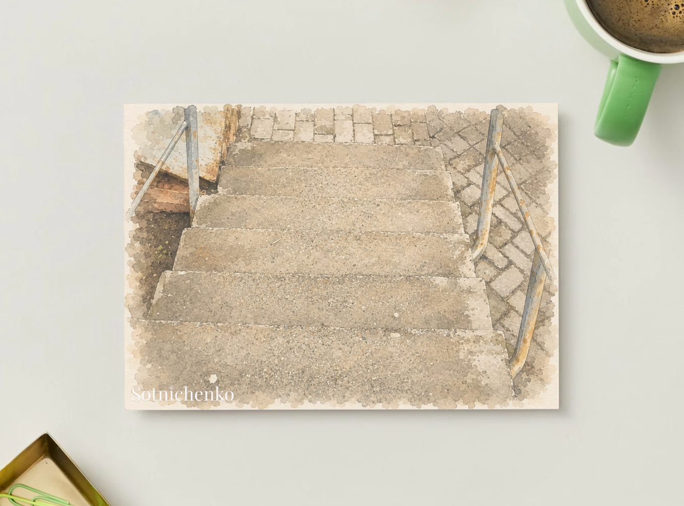 Old Concrete Steps — Urban Printable Postcard
