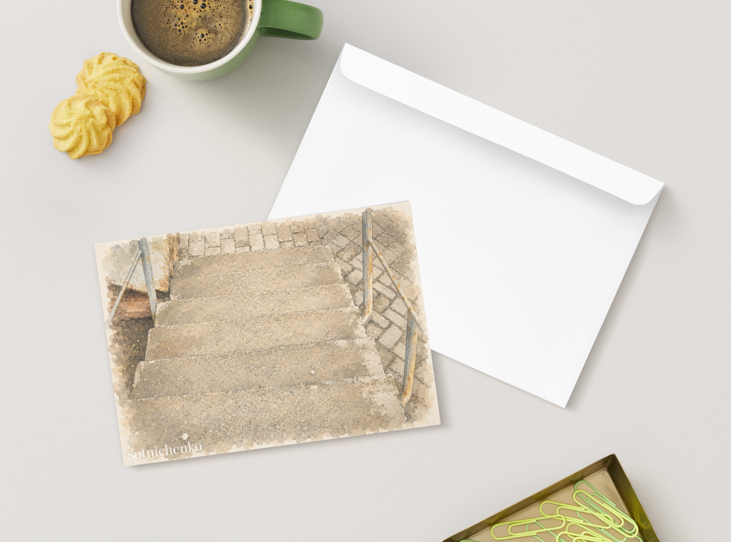 Old Concrete Steps — Urban Printable Postcard