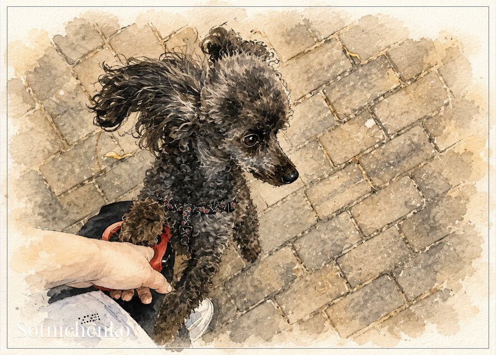 Poodle on a City Walk — Dog Lover Printable Postcard