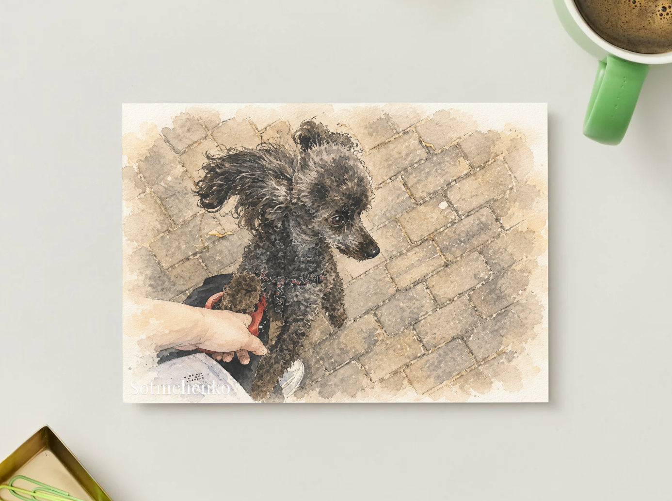 Poodle on a City Walk — Dog Lover Printable Postcard