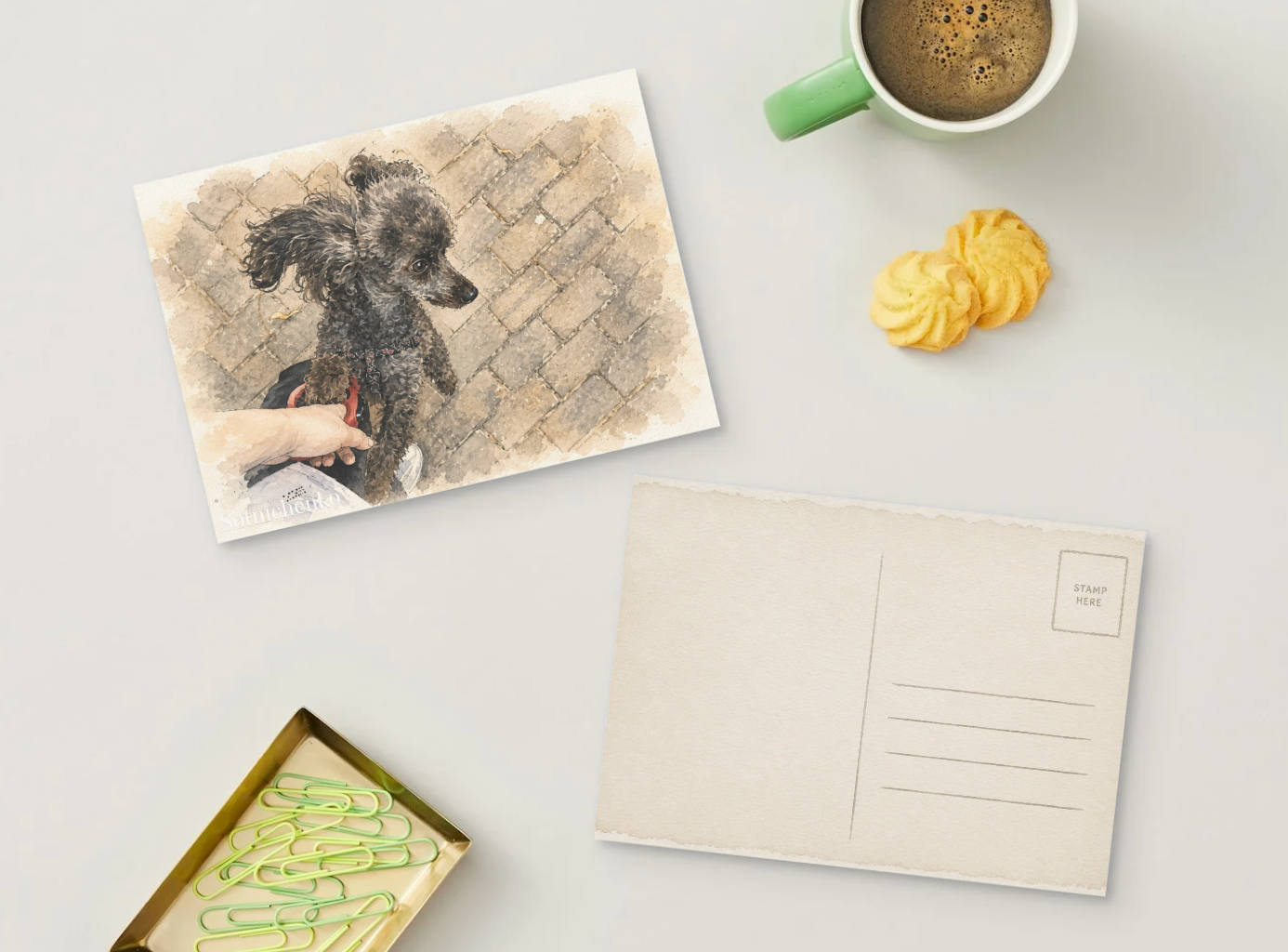 Poodle on a City Walk — Dog Lover Printable Postcard