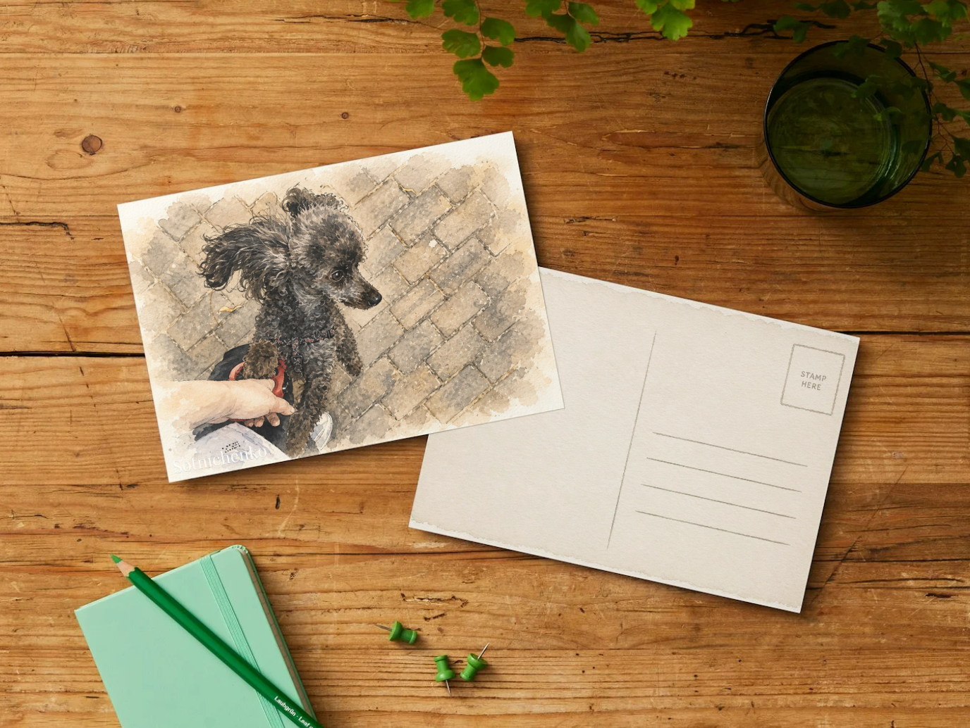 Poodle on a City Walk — Dog Lover Printable Postcard