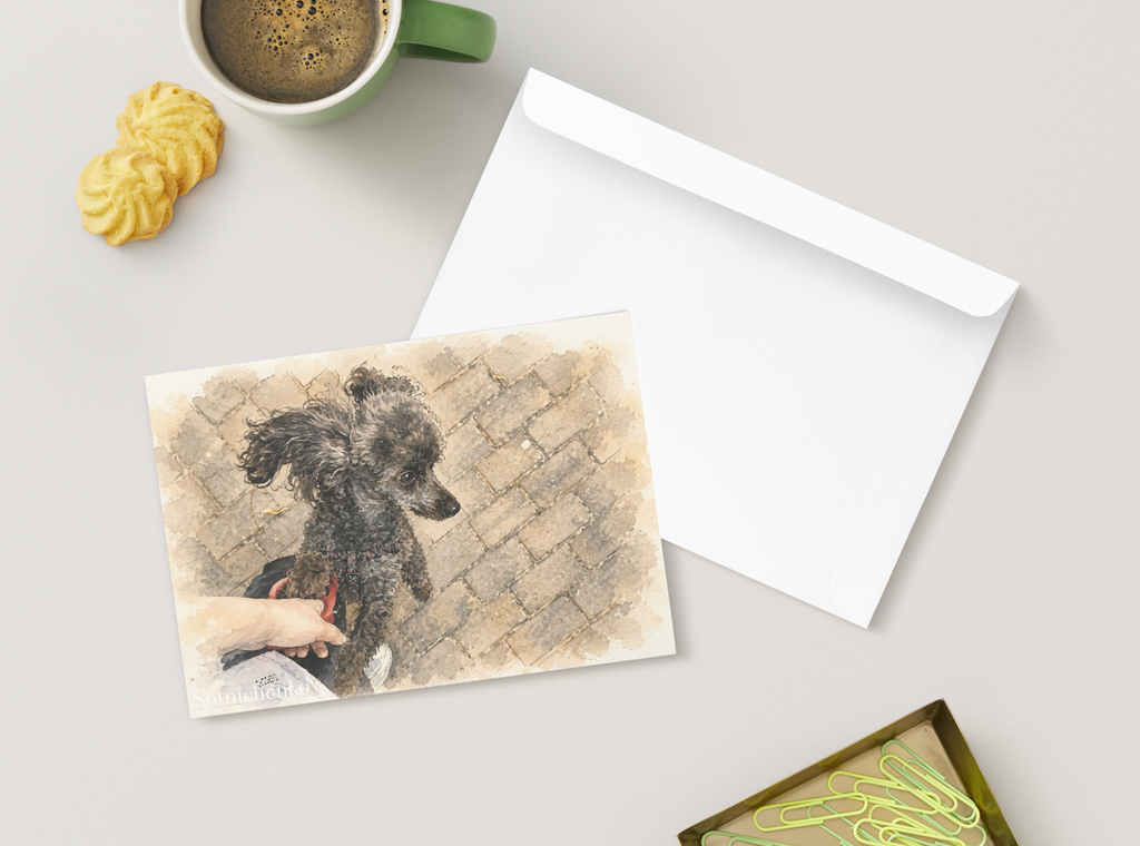 Poodle on a City Walk — Dog Lover Printable Postcard