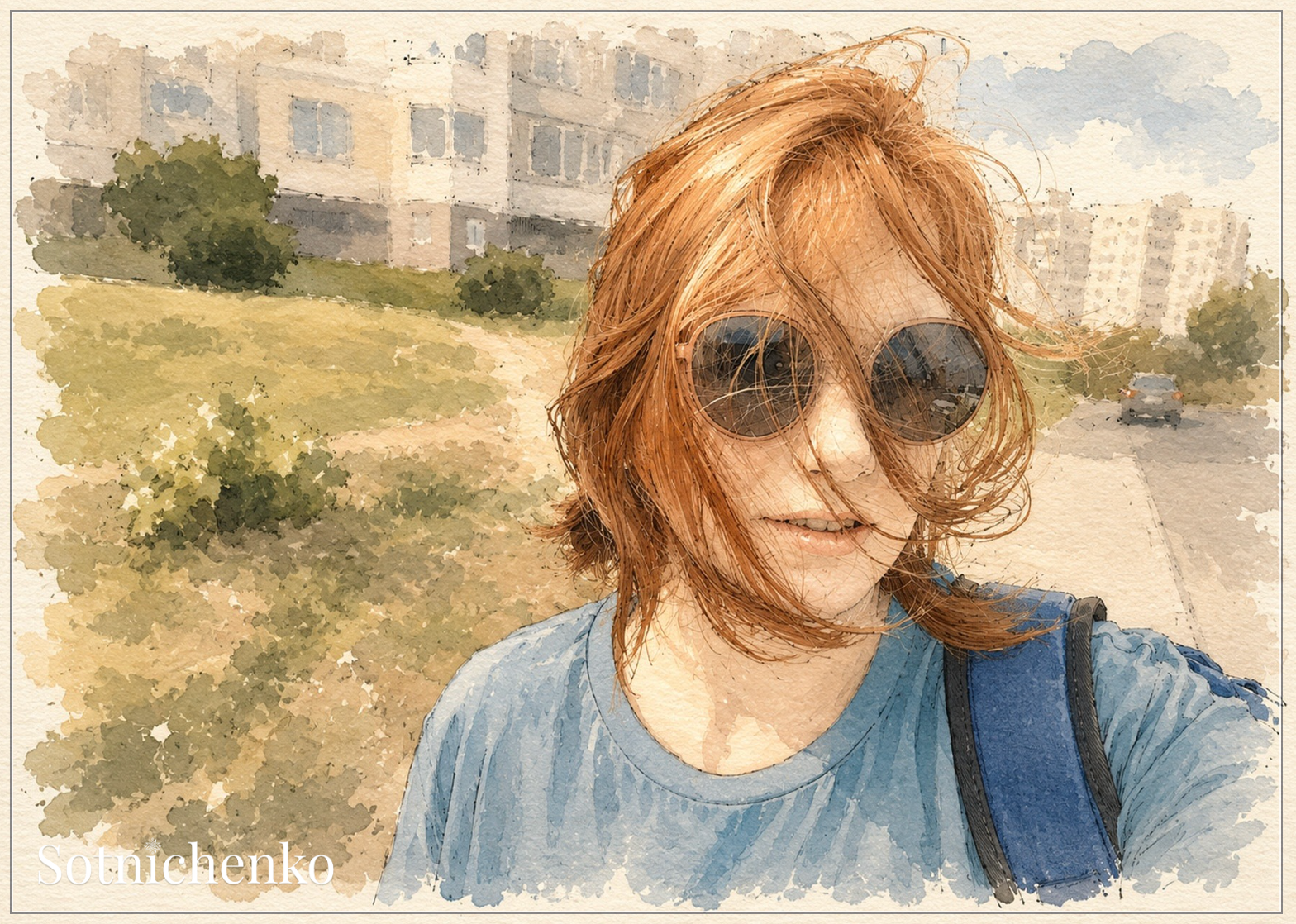 Sunny Selfie Walk — Everyday Portrait Printable Postcard