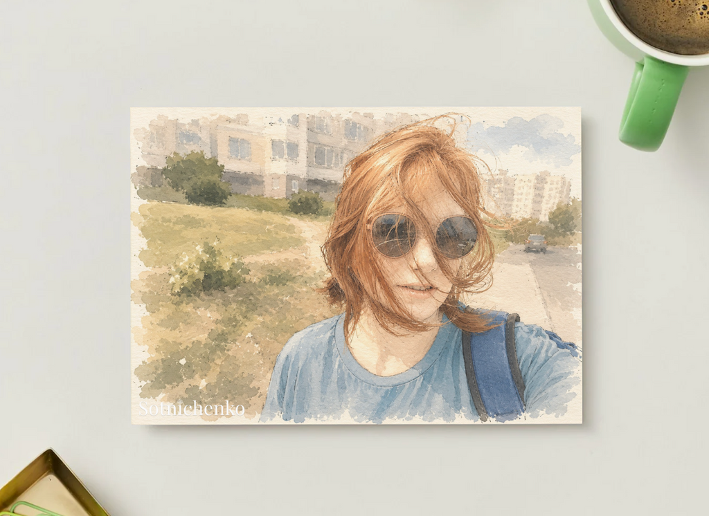 Sunny Selfie Walk — Everyday Portrait Printable Postcard