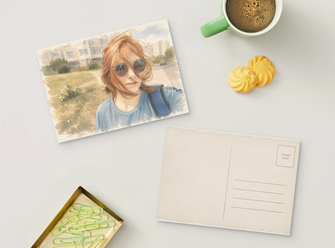 Sunny Selfie Walk — Everyday Portrait Printable Postcard