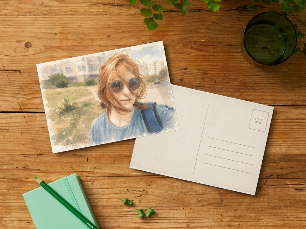 Sunny Selfie Walk — Everyday Portrait Printable Postcard