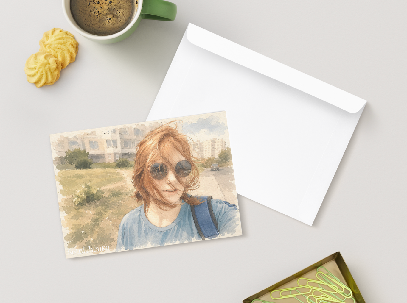 Sunny Selfie Walk — Everyday Portrait Printable Postcard