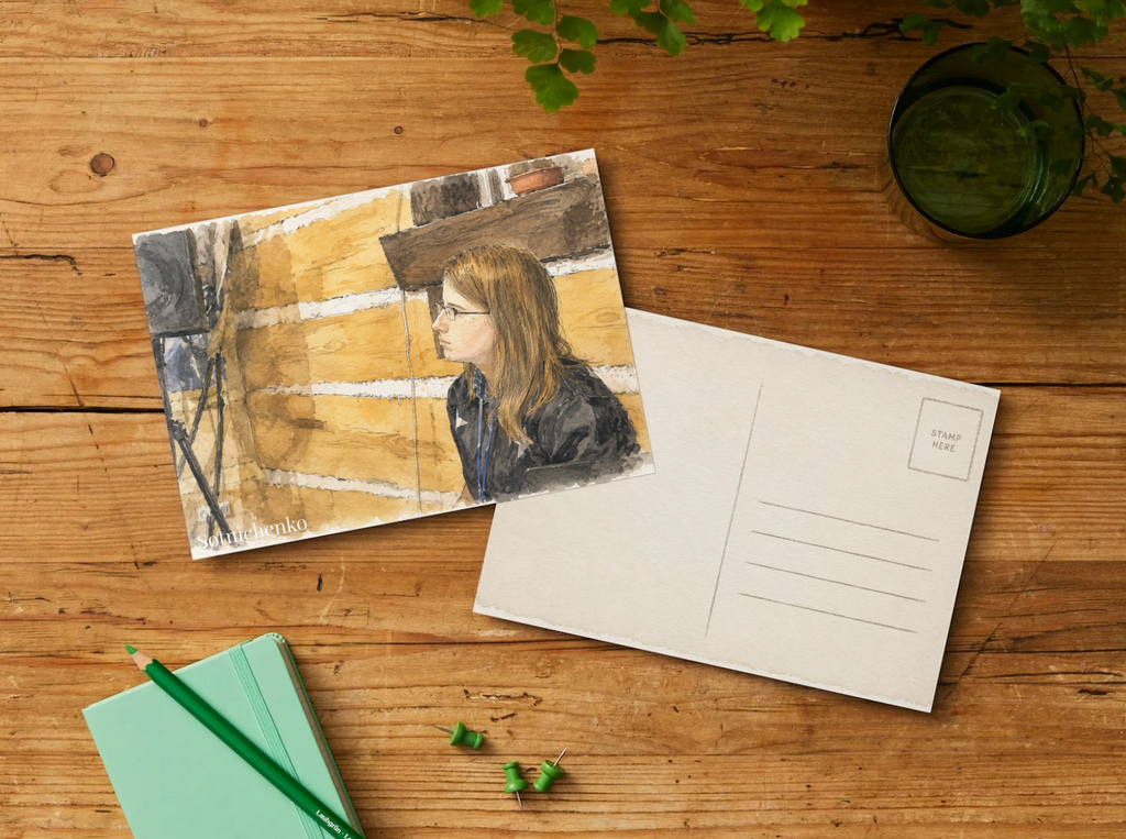 Thoughtful Student in Studio — Creative Learning Printable Postcard