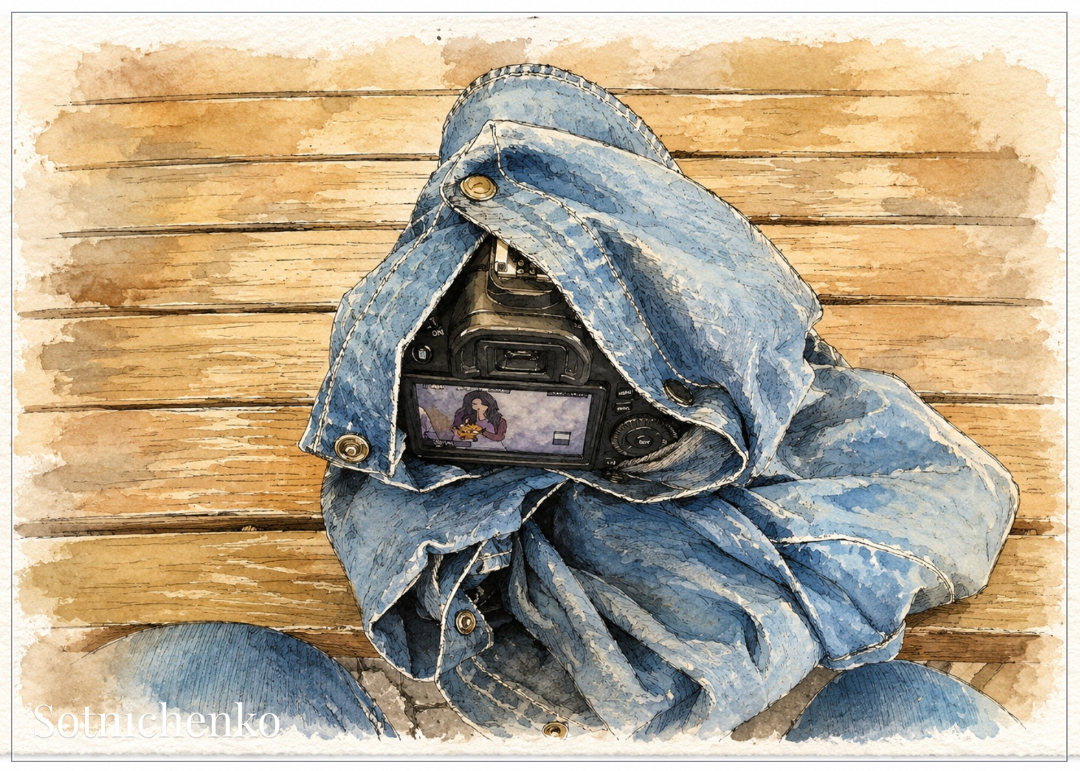 Camera Wrapped in Denim — Creative Gear Printable Postcard