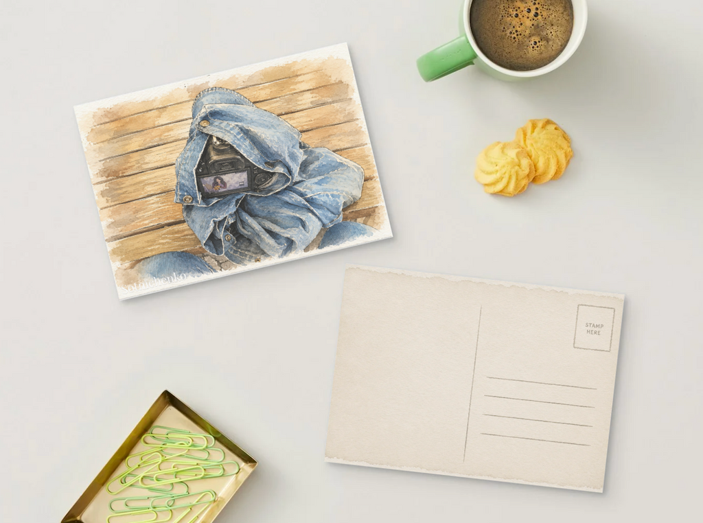 Camera Wrapped in Denim — Creative Gear Printable Postcard