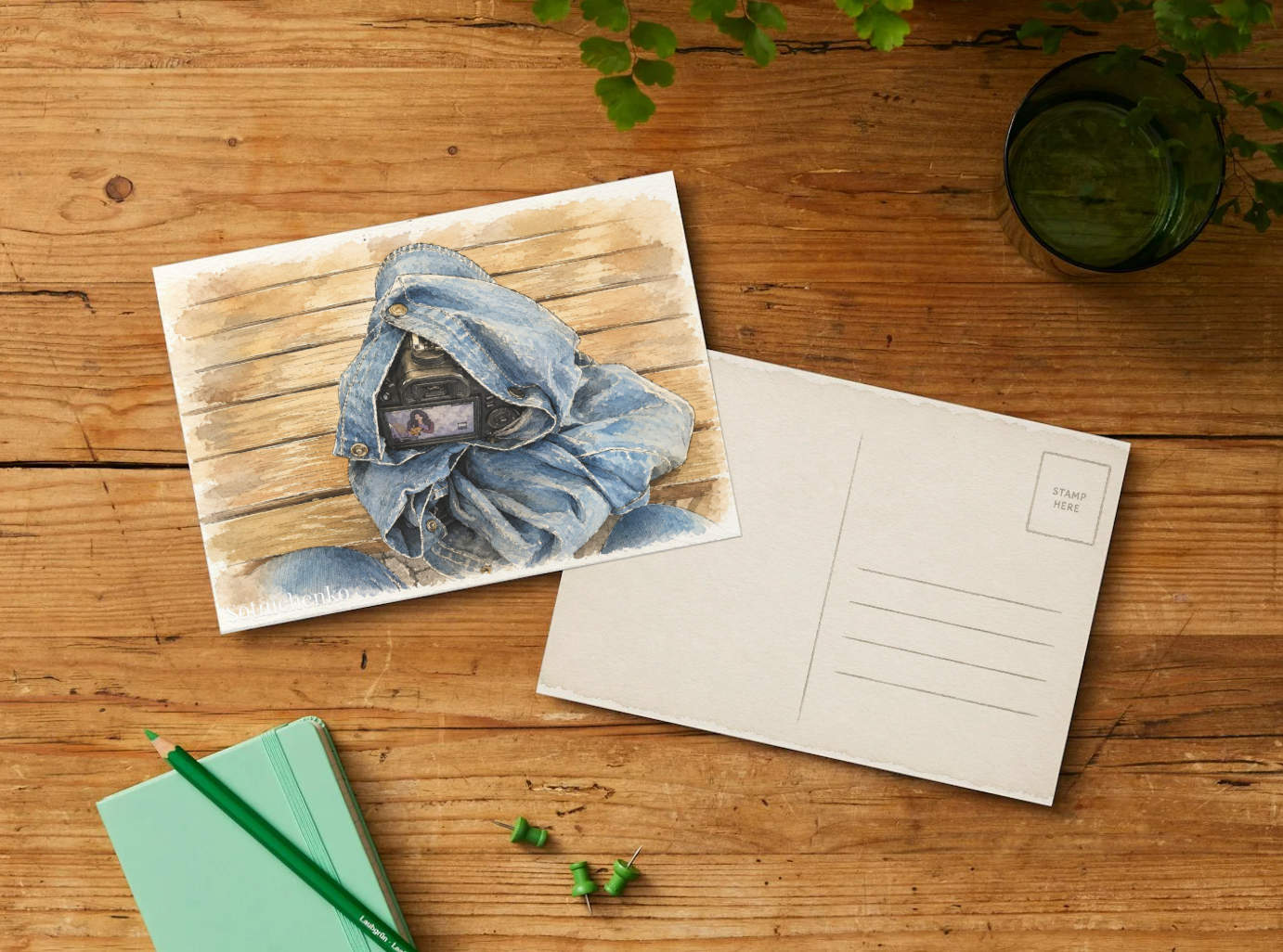 Camera Wrapped in Denim — Creative Gear Printable Postcard