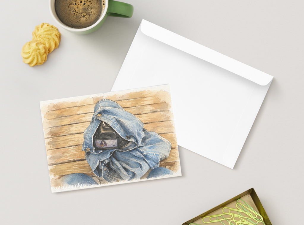 Camera Wrapped in Denim — Creative Gear Printable Postcard