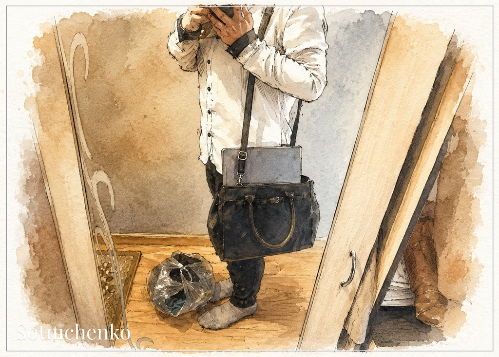 Mirror Selfie with Work Bag — Everyday Life Printable Postcard