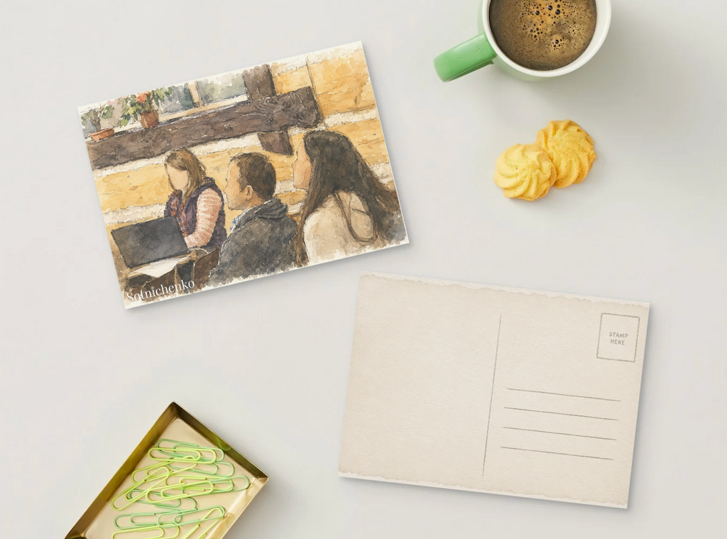 Students at Laptop — Creative Learning Printable Postcard