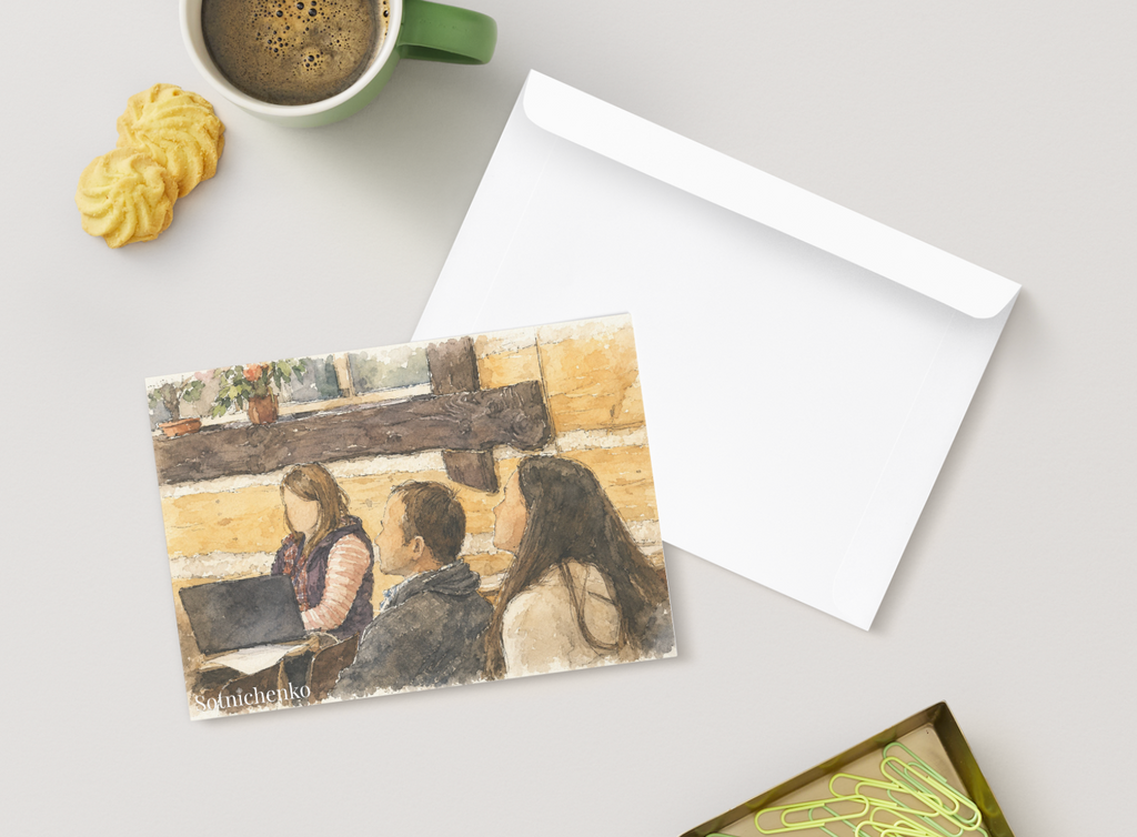 Students at Laptop — Creative Learning Printable Postcard