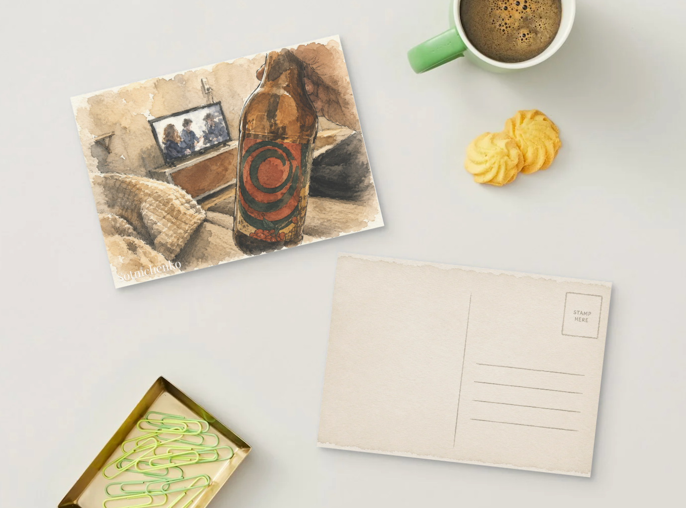 Cozy Movie Night at Home — Living Room Printable Postcard