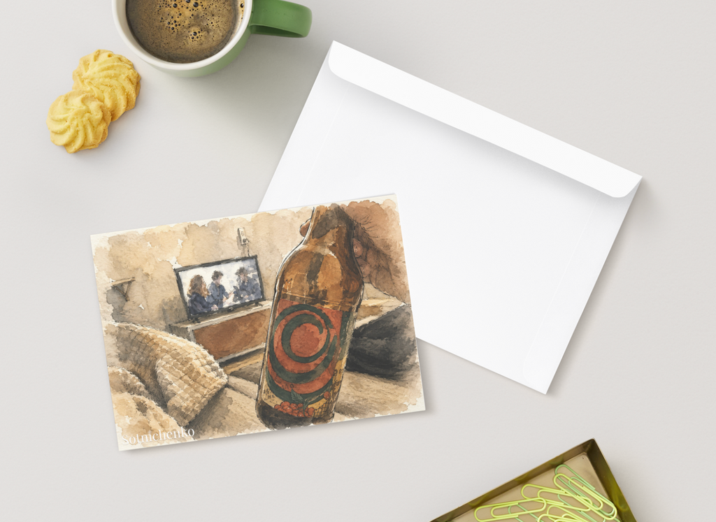 Cozy Movie Night at Home — Living Room Printable Postcard
