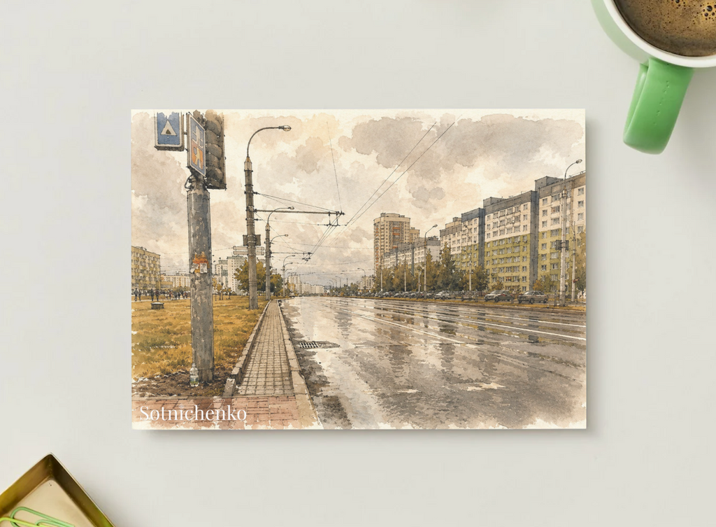 Wet City Avenue — Urban Printable Postcard
