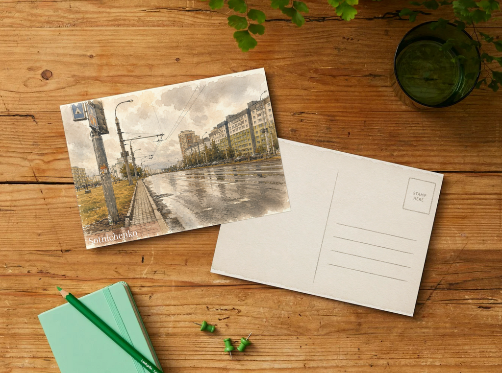 Wet City Avenue — Urban Printable Postcard