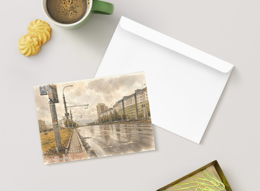 Wet City Avenue — Urban Printable Postcard