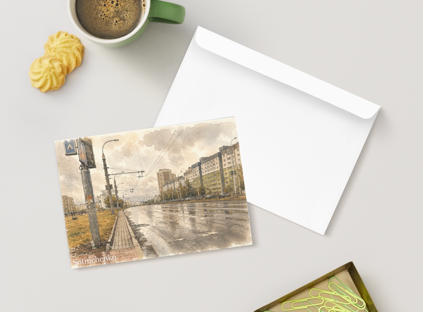 Wet City Avenue — Urban Printable Postcard