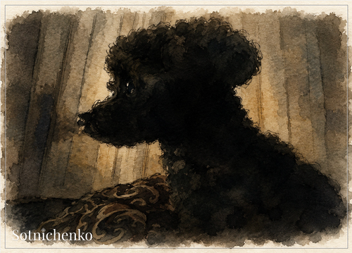 Black Poodle Silhouette — Moody Pet Printable Postcard