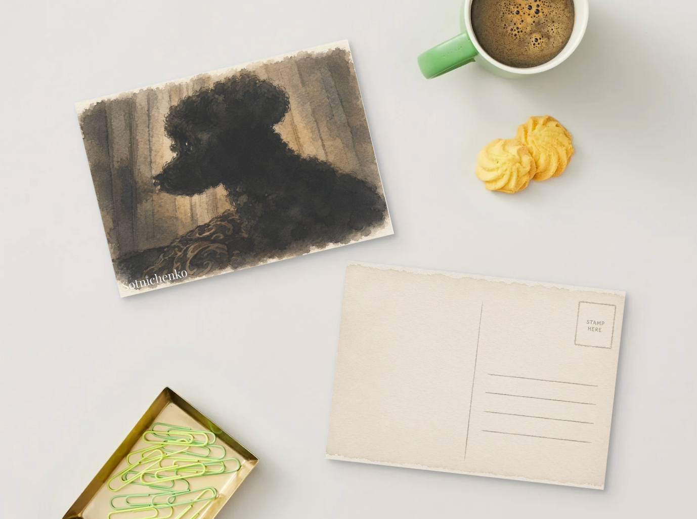 Black Poodle Silhouette — Moody Pet Printable Postcard