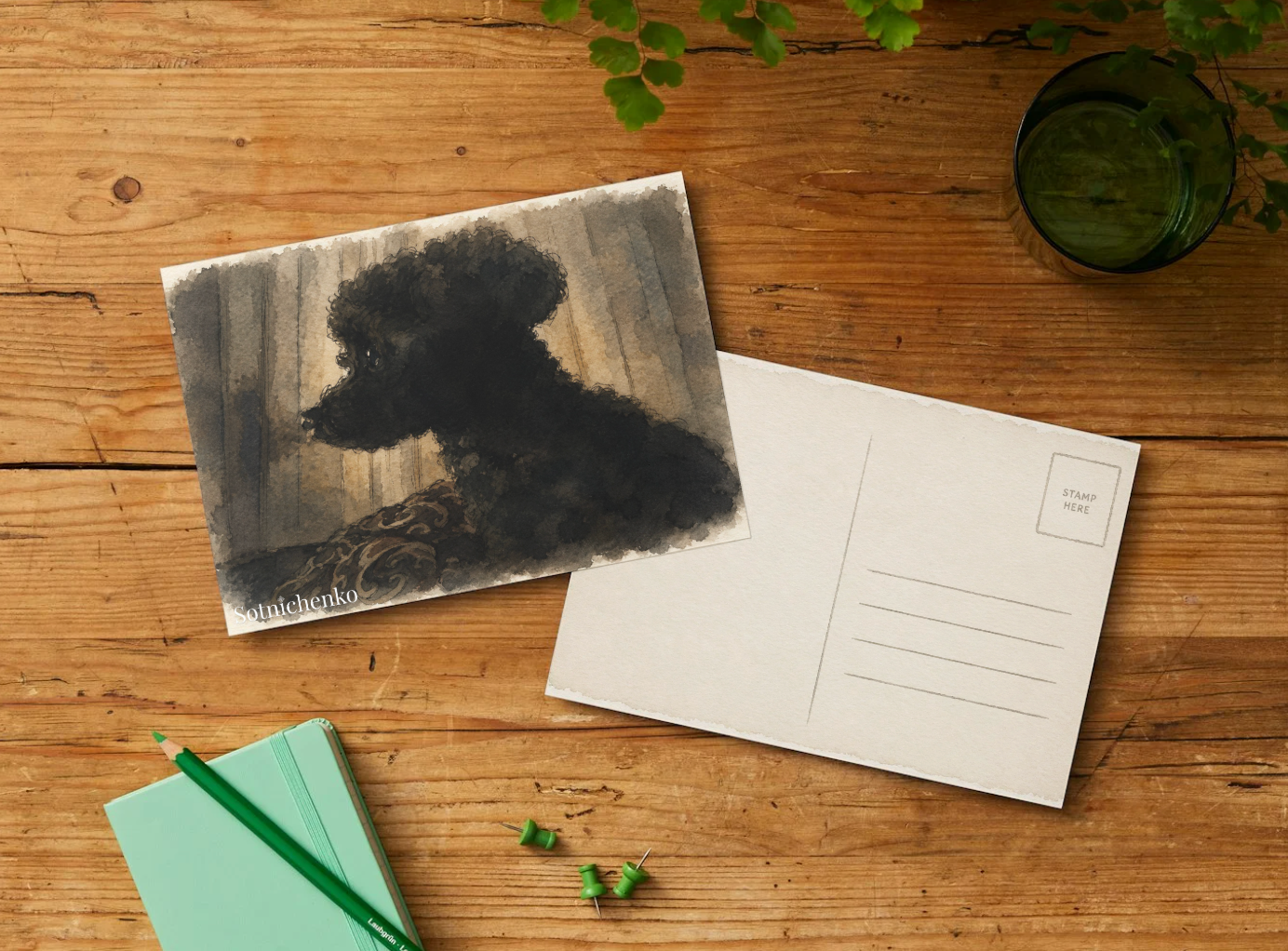 Black Poodle Silhouette — Moody Pet Printable Postcard