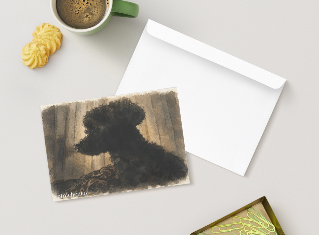 Black Poodle Silhouette — Moody Pet Printable Postcard