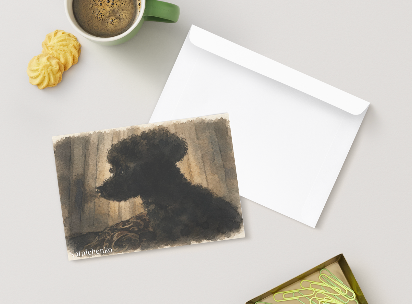 Black Poodle Silhouette — Moody Pet Printable Postcard