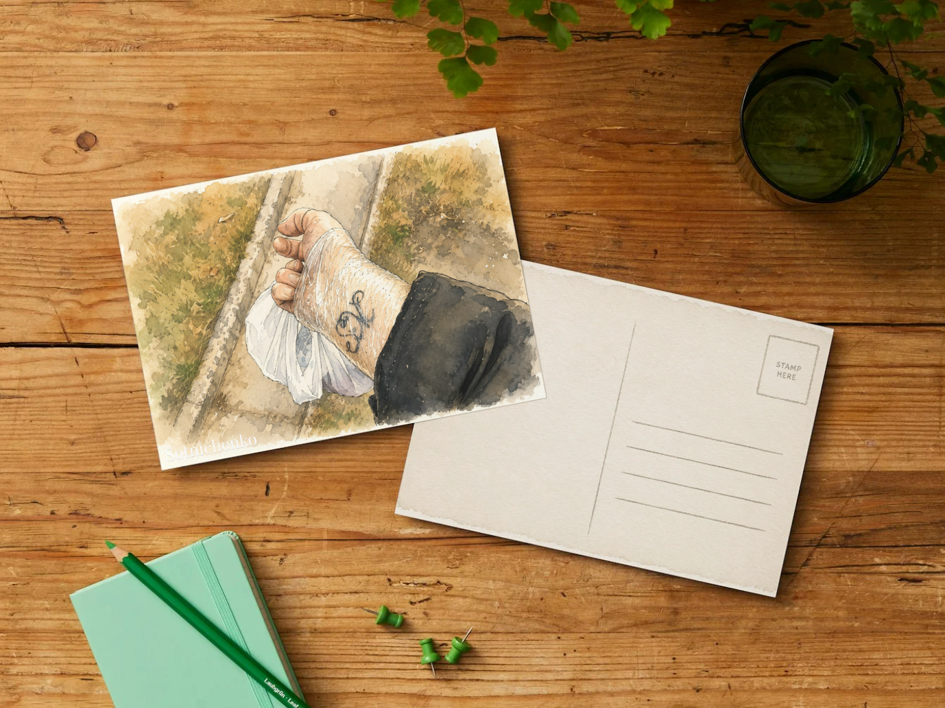 Bandaged Wrist on a Walk — Everyday Life Printable Postcard